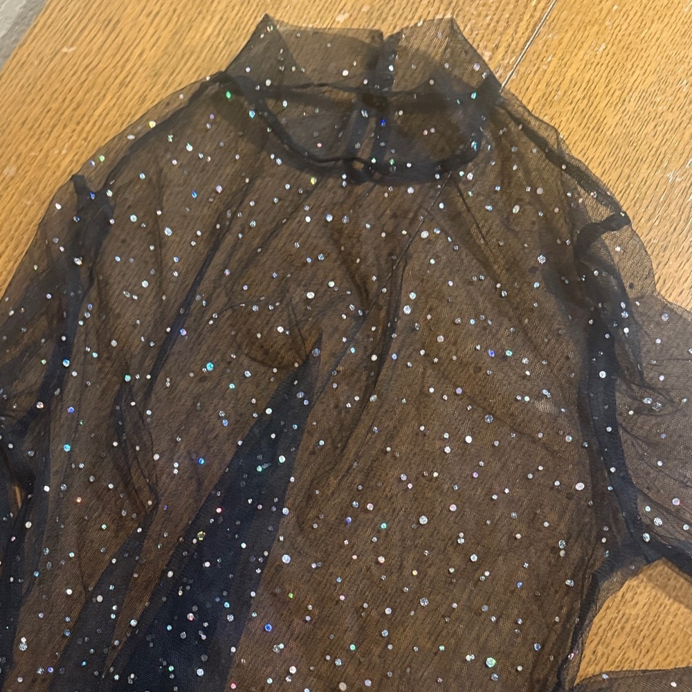 Sheer Black Long Sleeve Top with Glitter Dots - Picture 3 of 3